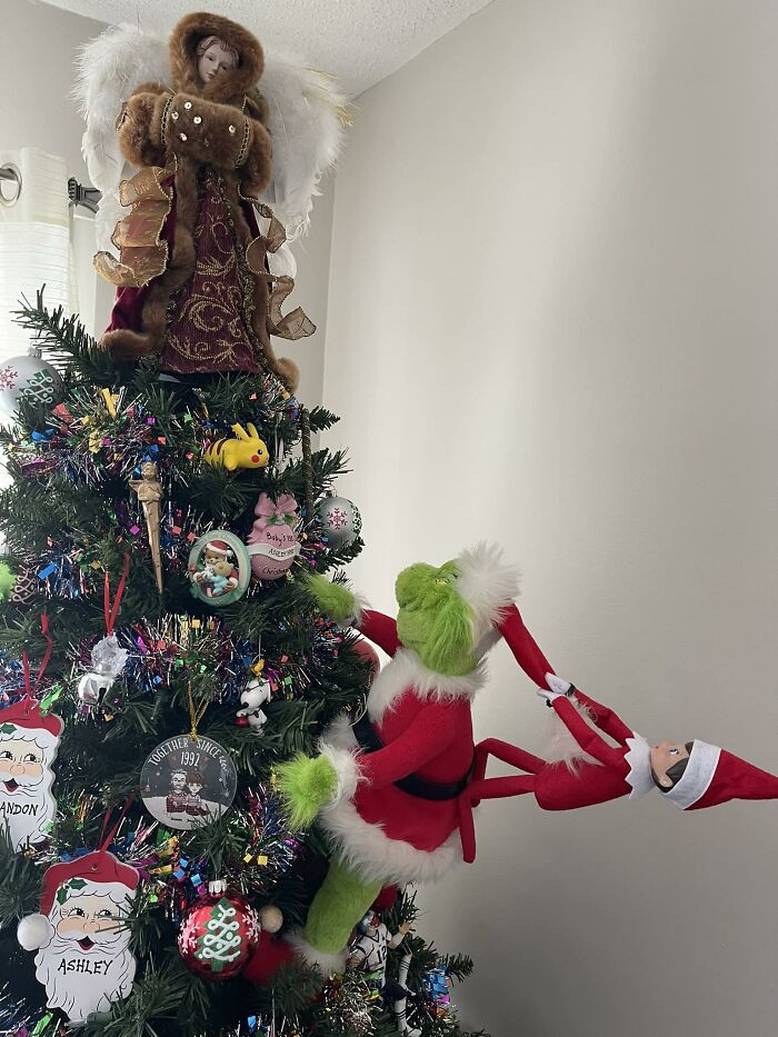 34. Our Elf Holly Guards Our Home From The Grinch!