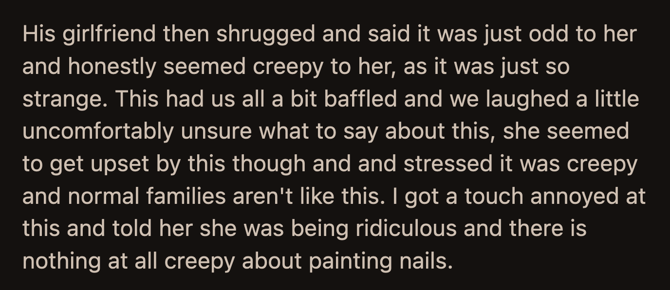 They couldn't salvage the night. Her brother's GF asked to be taken home.