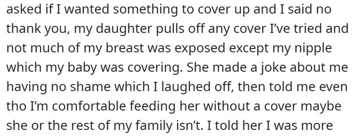 The OP's aunt told her she wasn't comfortable with breastfeeding in her presence: