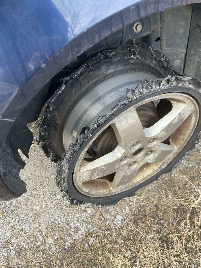 14. My Husband Called Shortly Into His Half Hour Drive Home To Say The Tire “Felt A Little Off”