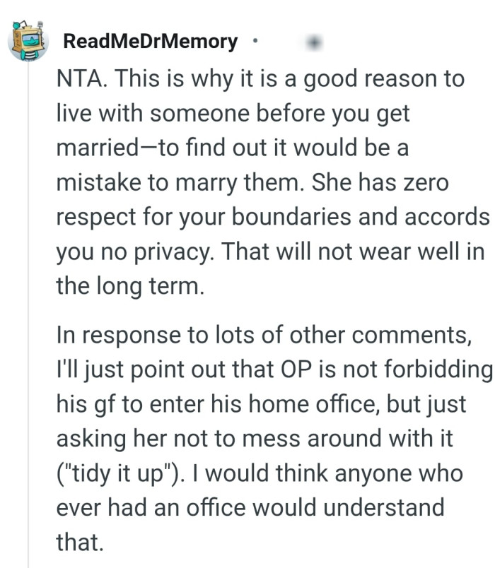 She has zero respect for the OP's boundaries