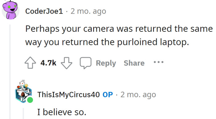 At least someone had returned her camera