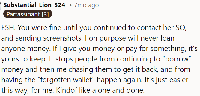 Contacting her partner and sharing screenshots crossed a line.