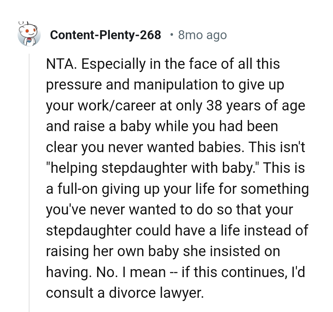 This Redditor would consult a divorce lawyer