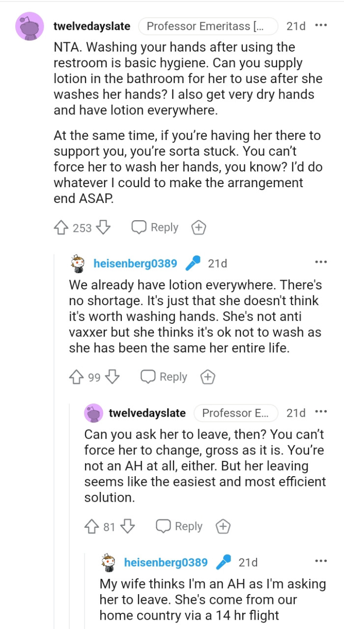 The OP can't really force her to wash her hands