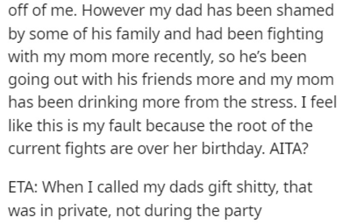 The situation within the family has worsened since this, and OP feels like it's her fault