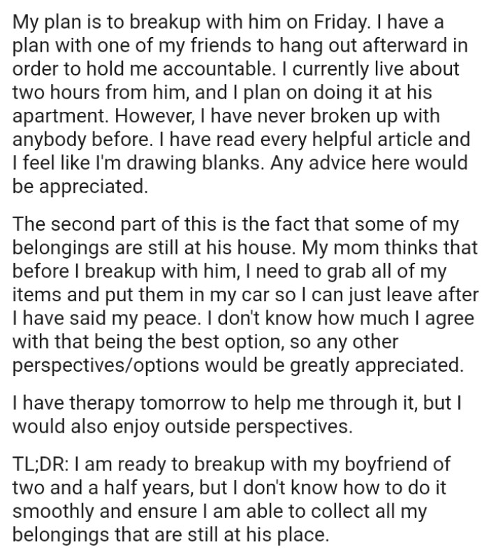 OP needs to grab all of her items and put them in her car so she can just leave after she has said her piece