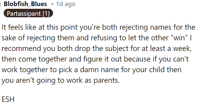 If they can't collaborate on something as simple as choosing a name, it might signal challenges ahead in parenting together.