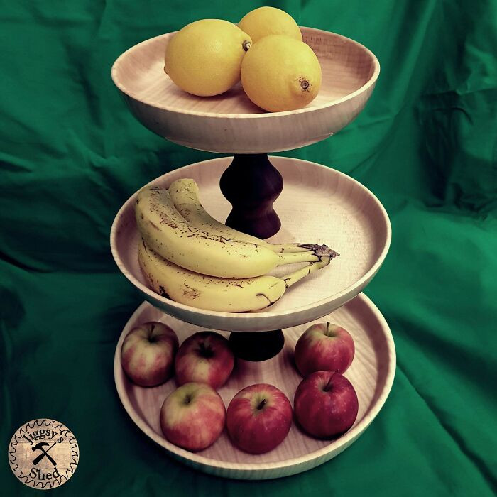 "My Wife Asked For A Fruit Bowl Where She Can Keep Hard And Soft Fruit Separate. Made Form Black Walnut And Sycamore"