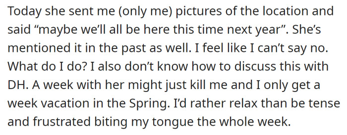 So OP is looking for advice on how to politely decline her offer without hurting her feelings: