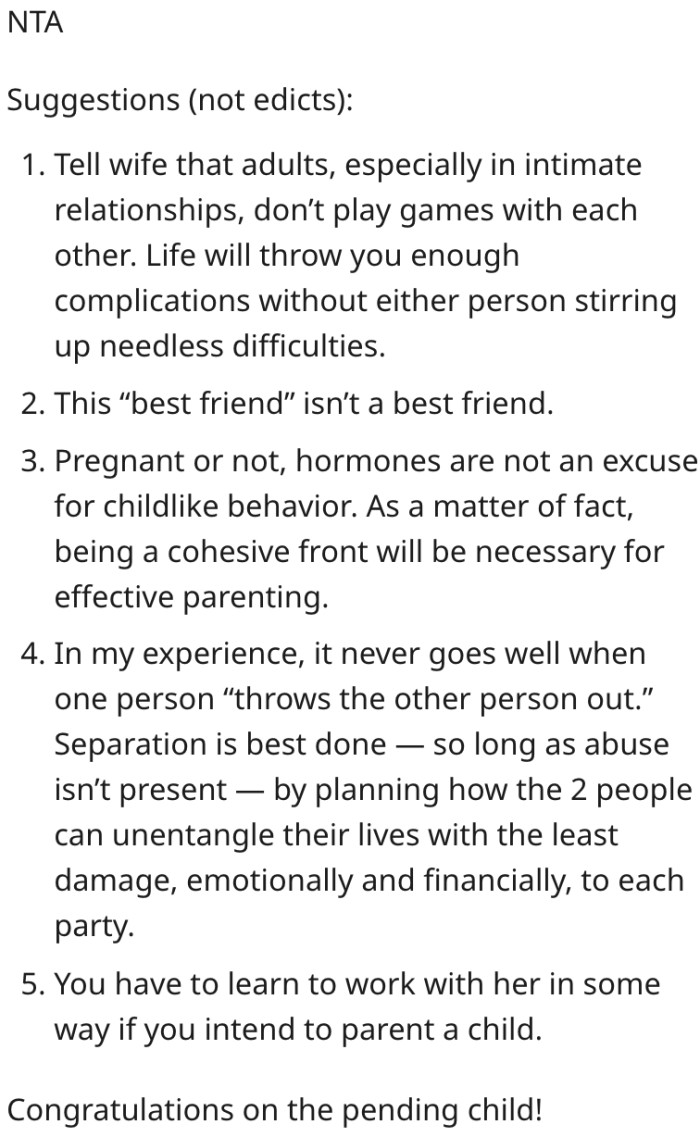 1. He needs to take into account these 5 suggestions.