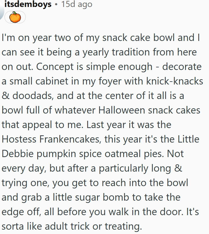 Snack cake bowl turns into a Halloween tradition for a sweet pick-me-up.