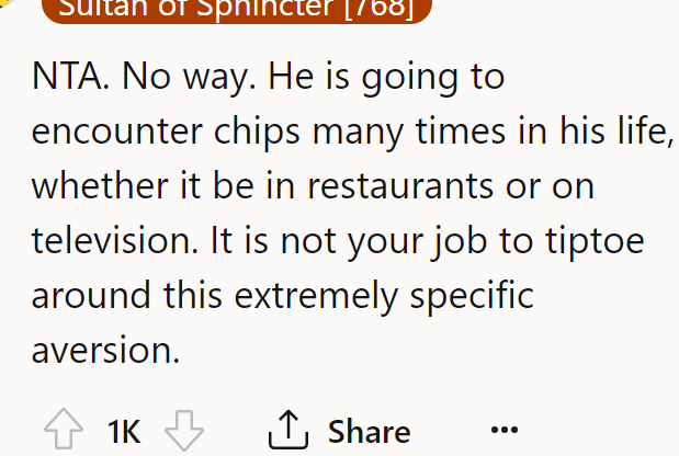 The OP has nothing to do with BIL's aversion to potato chips