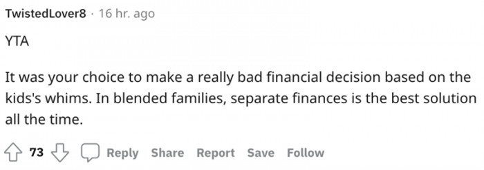 This commenter is drumming support for separate finances