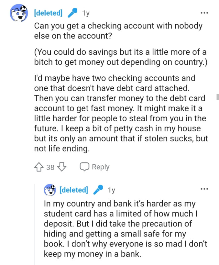 This Redditor Wants the OP to Get a Checking Account with Nobody Else on the Account