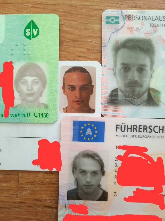 5. “Me looking like four different people on four valid ID cards of mine.”