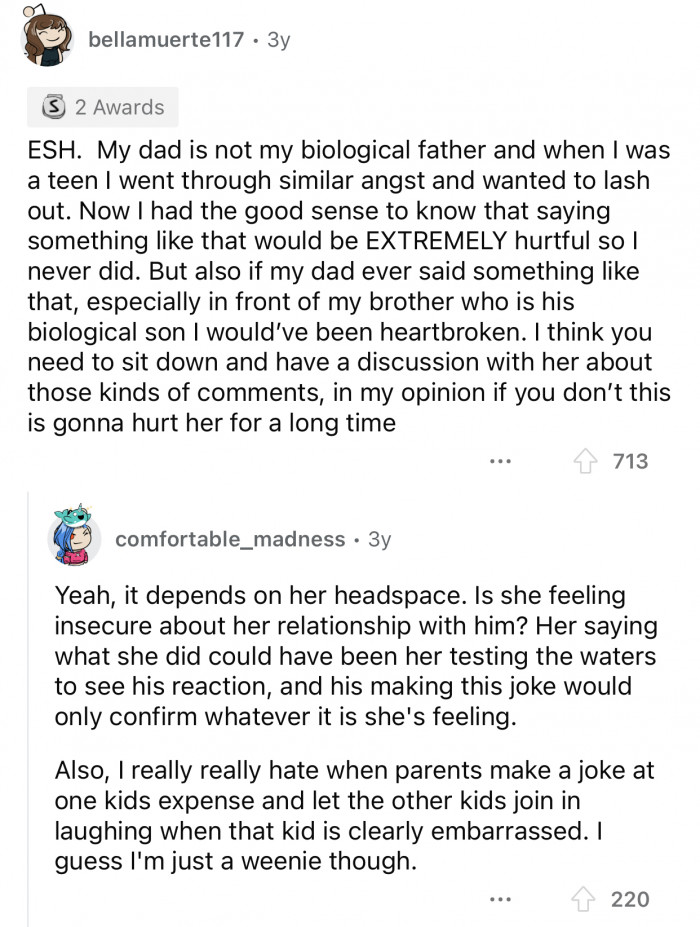 OP needs to explain to his daughter how hurtful her comments can be.