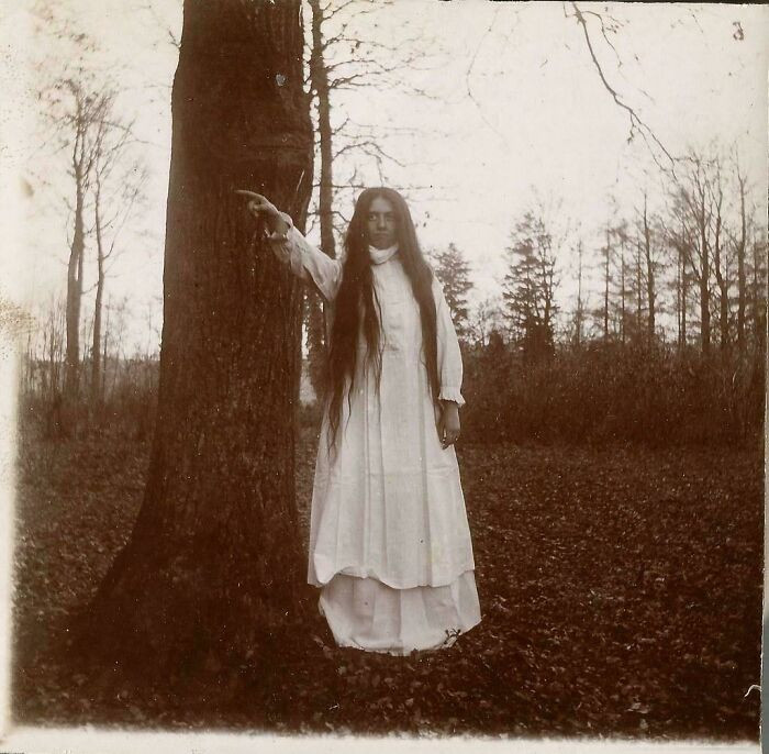 "Unknown Young Lady Posing In The Forest, Circa 1900s"