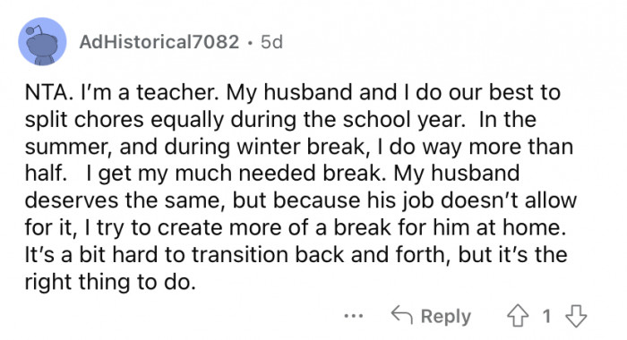 Chores should be split equally.