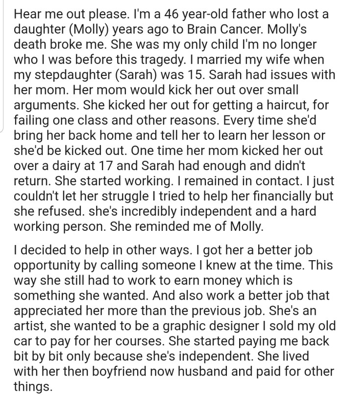 OP's stepdaughter, Sarah, and her mom have been at loggerheads for years