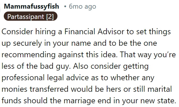 OP needs to hire a financial advisor to handle things and provide advice, so he is not the one rejecting the idea.