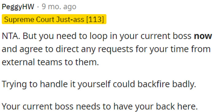OP needs to inform her current boss about this.