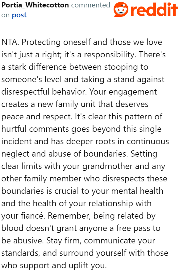 What the OP did was an act of setting boundaries with her grandmother. That doesn't make her an a-hole.