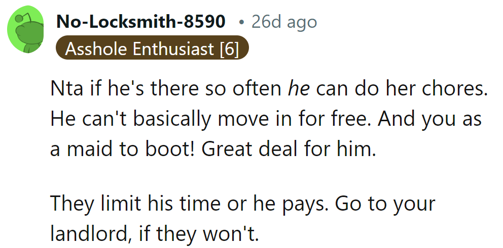 Boyfriend's practically moved in? Landlord's next if they won't budge.