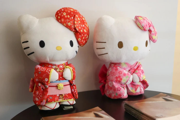 Creator Yamaguchi celebrates Hello Kitty legacy, surrounded by character memorabilia