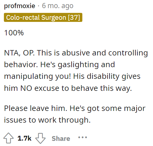 Yep, controlling and abusive would be the perfect terms to describe this man and what he's doing to OP.