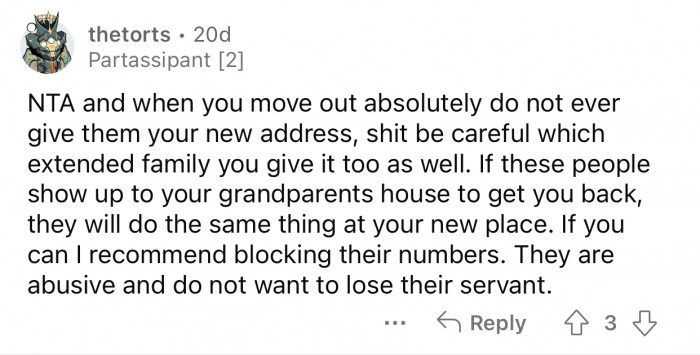 OP needs to keep their address secret after moving out.