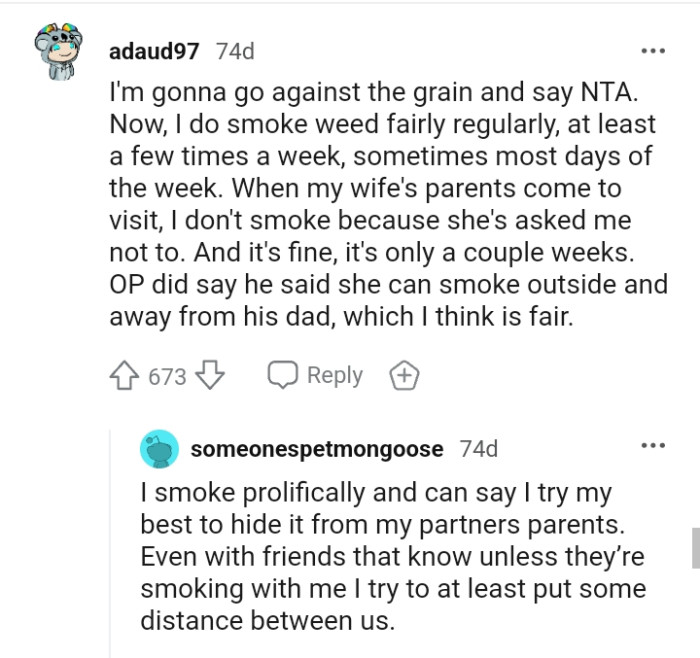 OP did say she can smoke outside away from his dad