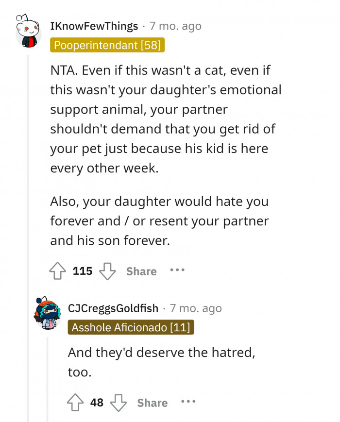 #18 Your daughter would hate you, your partner, and her stepbrother if you get rid of her pet.