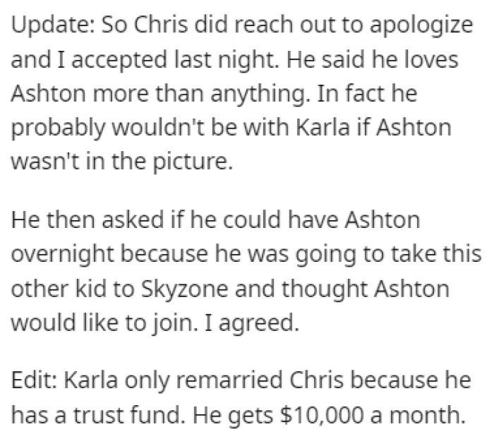 Chris apologized to OP and it seems like they reconciled