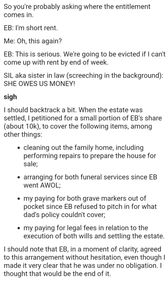 The OP paying for legal fees in relation to the execution of both wills