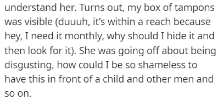 Naveah Went Off on OP Because Her Box of Tampons Was in a Visible Place in the Bathroom