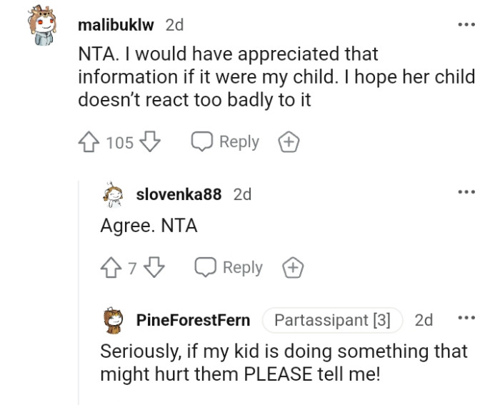 This Redditor hopes her child doesn't react too badly to it.