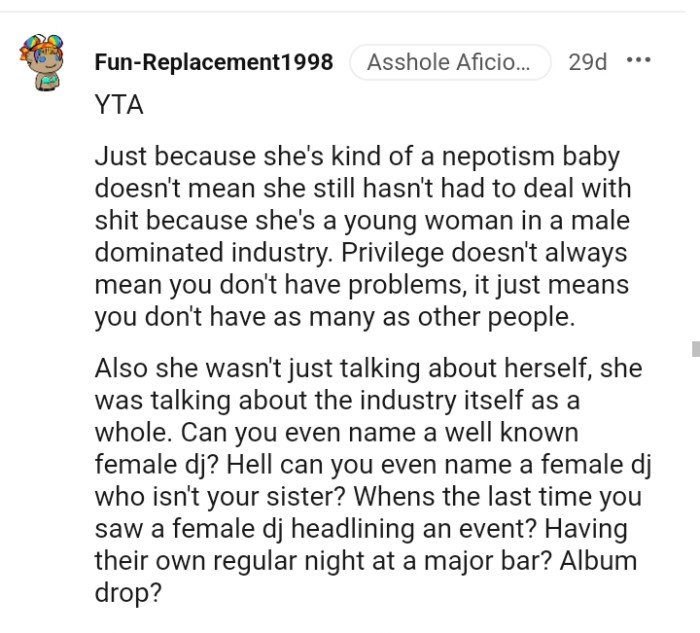 She was not talking about herself