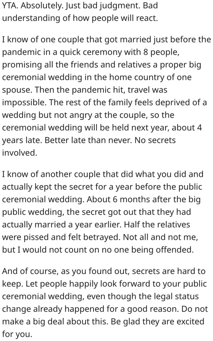 It's wrong of her to expect people to keep such big news a secret.