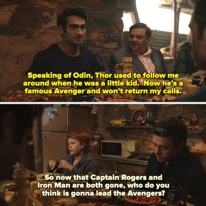 12. In 'Eternals' Kingo claims to have known Thor as a child, and Sprite calls Steve 