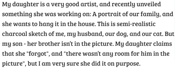 This is where the story begins, and she explains what happened with the drawing.