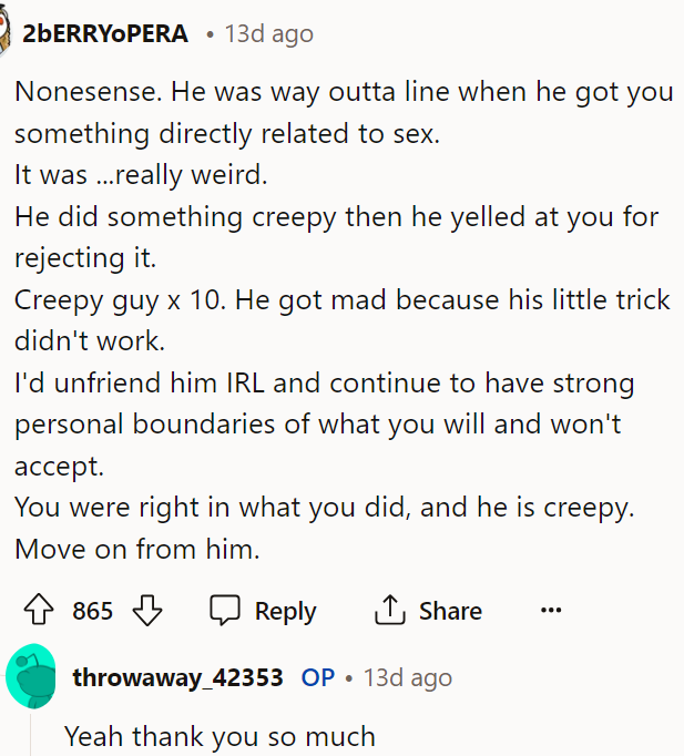 I don't really get how OP's friend doesn't see this as weird and didn't talk her brother out of getting the lingerie for her.