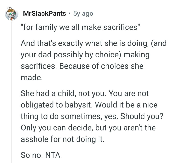 She is the one who has a child, not the OP