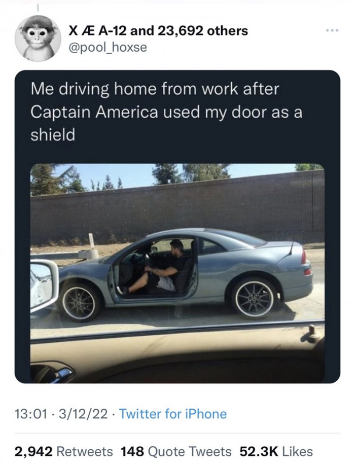 You'd be lucky if only a door of your car was missing after a huge Avenger fight