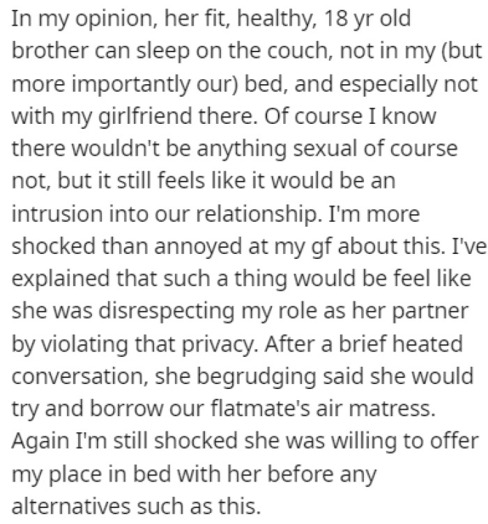 OP Believes That Her Brother Can Easily Sleep on the Couch
