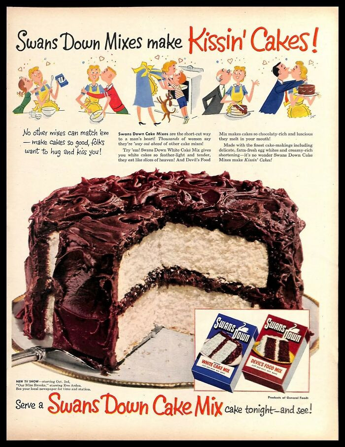 1952, Swans Down Cake Mix Kissin' Cakes