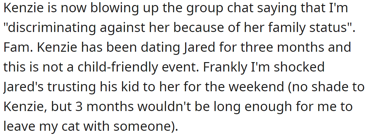 Kenzie accused the OP of discrimination: