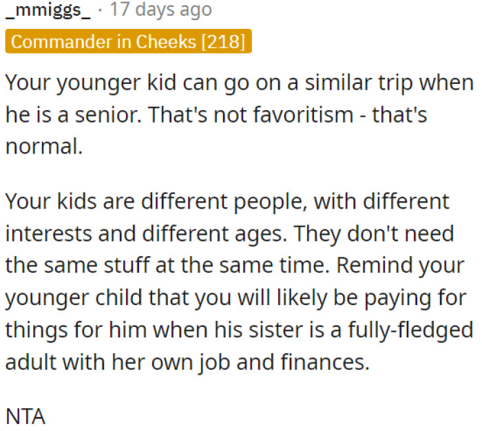 OP can reassure her younger child that she'll support him in his own time, just as she did for his sister.