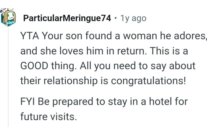 The OP should just be grateful her son is happy