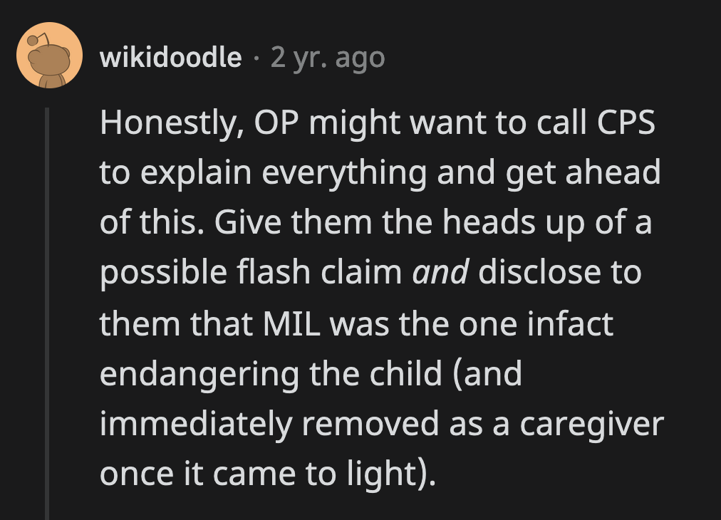 Just to protect himself and Sammy, Redditors also advised OP to contact CPS before Sandra can make false claims about him.
